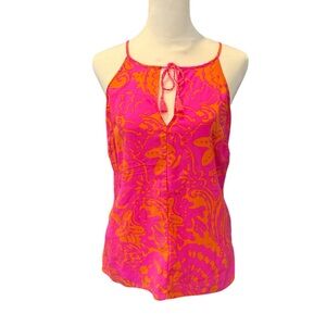 Lilly Pulitzer Silk Sleeveless Tank Vibrant Pink and Orange